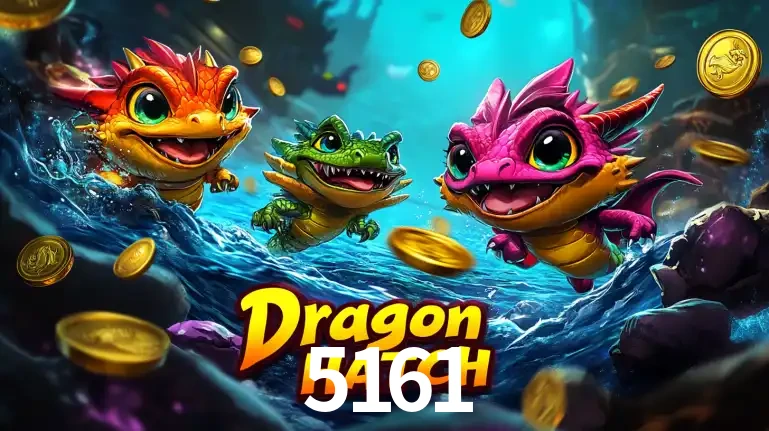 Arte promocional do jogo Dragon Hatch com três adoráveis dragões bebês nadando entre moedas de ouro, um dos slots mais divertidos para jogar no cassino 5161.