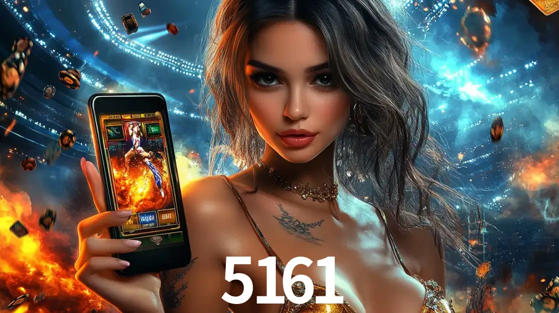 Mulher segurando um celular com um jogo de slot em destaque, tendo como fundo um estádio vibrante, simbolizando a emoção de jogar no cassino móvel 5161.